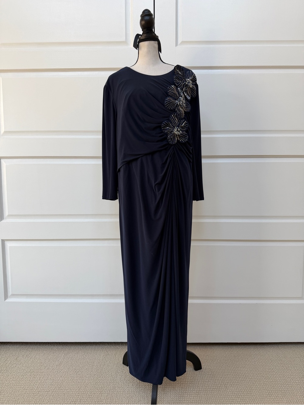 Mac Duggal Jersey Navy Fitted Gown